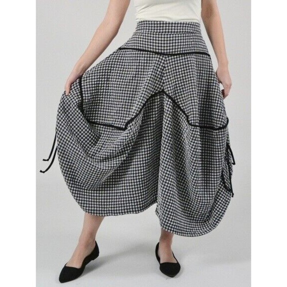 Kozan Women's Wide Leg Pants Size Medium Black White Check Gingham - Has Pockets